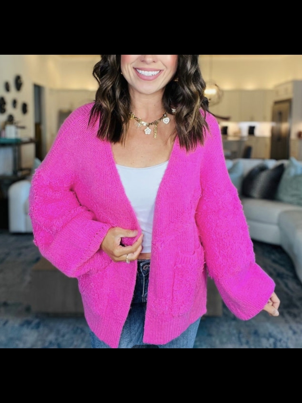 DAVI & DANI Pink Open-Front Cozy Cardigan Size Large